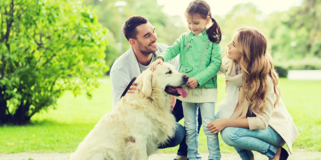 Family with their pet dog